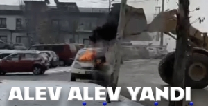 ALEV ALEV YANAN OTOMOBİLİ BÖYLE SÖNDÜRDÜ