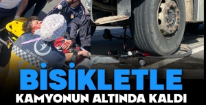 BİSİKLETLİ GENÇ TIRIN ALTINA GİRDİ, ÖLÜMDEN DÖNDÜ...