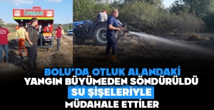 BOLU'DA OTLUK ALANDAKİ YANGIN BÜYÜMEDEN SÖNDÜRÜLDÜ: SU ŞİŞELERİYLE MÜDAHALE ETTİLER
