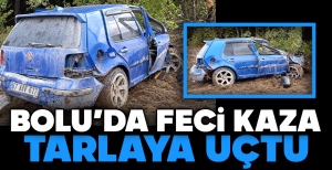 BOLU'DA TARLAYA UÇAN OTOMOBİL HURDAYA DÖNDÜ...