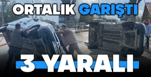 DÖNEL KAVŞAKTA ÇARPIŞTILAR, 3 KİŞİ YARALANDI