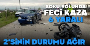 OTOMOBİL VE MOTOSİKLET ÇARPIŞTI, 6 KİŞİ YARALANDI