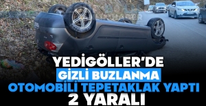 YEDİGÖLLER'DE GİZLİ BUZLANMA OTOMOBİLİ TEPETAKLAK YAPTI: 2 YARALI