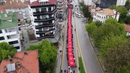 19 MAYIS KORTEJİNDE YOLDA KAYAN AT, BİNİCİYLE BİRLİKTE DÜŞTÜ
