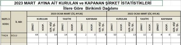 İŞTE BOLU'DA KAPANAN ŞİRKETLERİN SAYISI