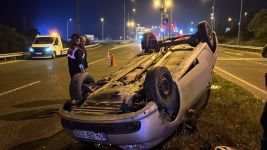 TAKLA ATAN ARAÇTAN BURNU BİLE KANAMADAN ÇIKTI