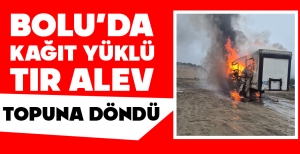BOLU'DA KAĞIT YÜKLÜ TIR ALEV TOPUNA DÖNDÜ