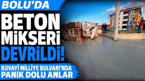 BOLU'DA BETON MİKSERİ DEVRİLDİ: KUVAYİ MİLLİYE BULVARI'NDA PANİK DOLU ANLAR