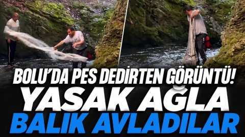 BOLU'DA PES DEDİRTEN GÖRÜNTÜ! YASAK AĞLA BALIK AVLADILAR
