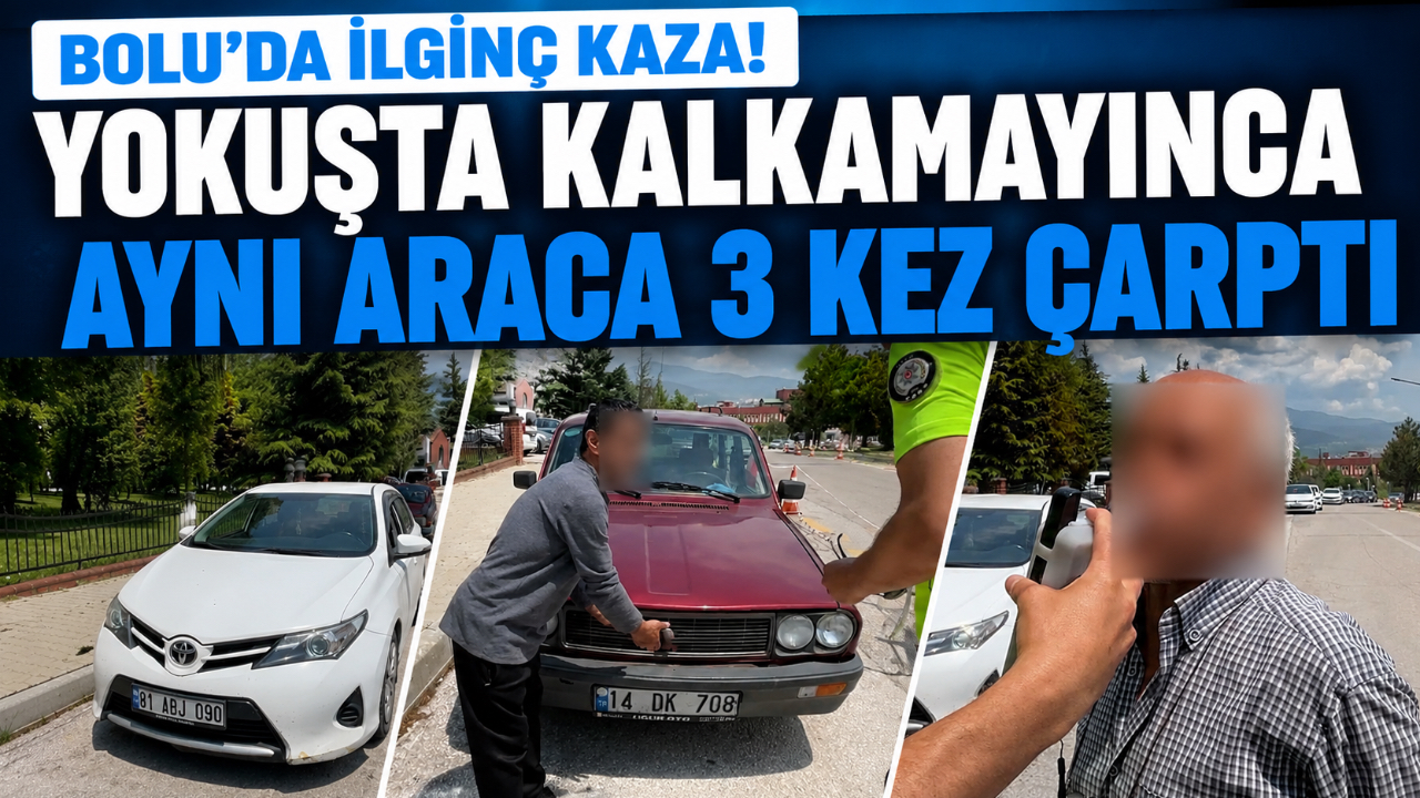BOLU'DA İLGİNÇ KAZA! YOKUŞTA KALKAMAYINCA AYNI ARACA 3 KEZ ÇARPTI
