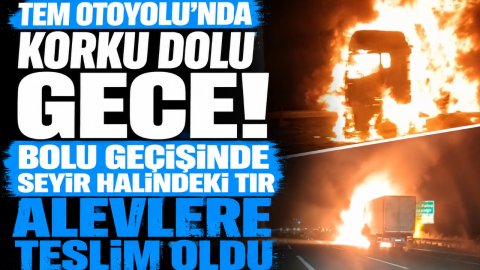 TEM OTOYOLU'NDA KORKU DOLU GECE! BOLU GEÇİŞİNDE SEYİR HALİNDEKİ TIR ALEVLERE TESLİM OLDU