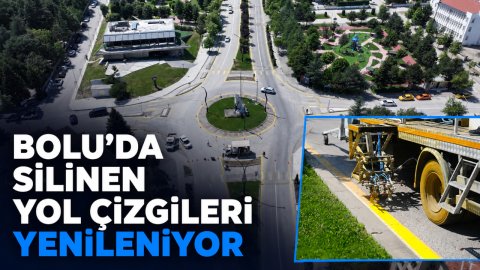 BOLU'DA SİLİNEN YOL ÇİZGİLERİ YENİLENİYOR