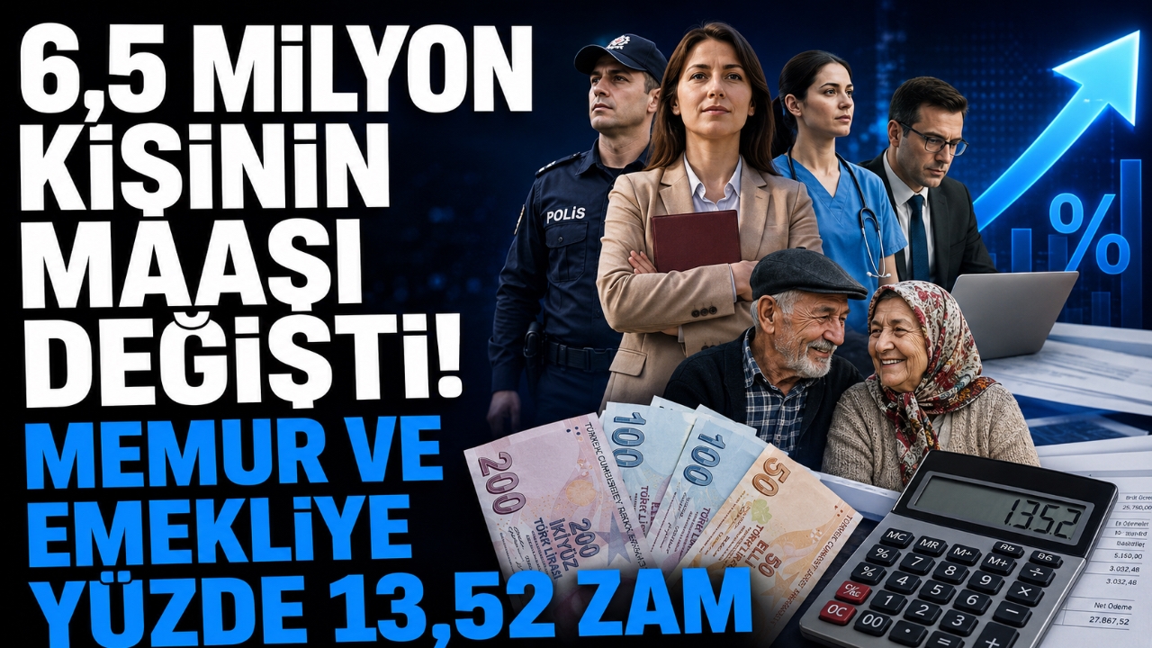 6,5 MİLYON KİŞİNİN MAAŞI DEĞİŞTİ! MEMUR VE EMEKLİYE YÜZDE 13,52 ZAM