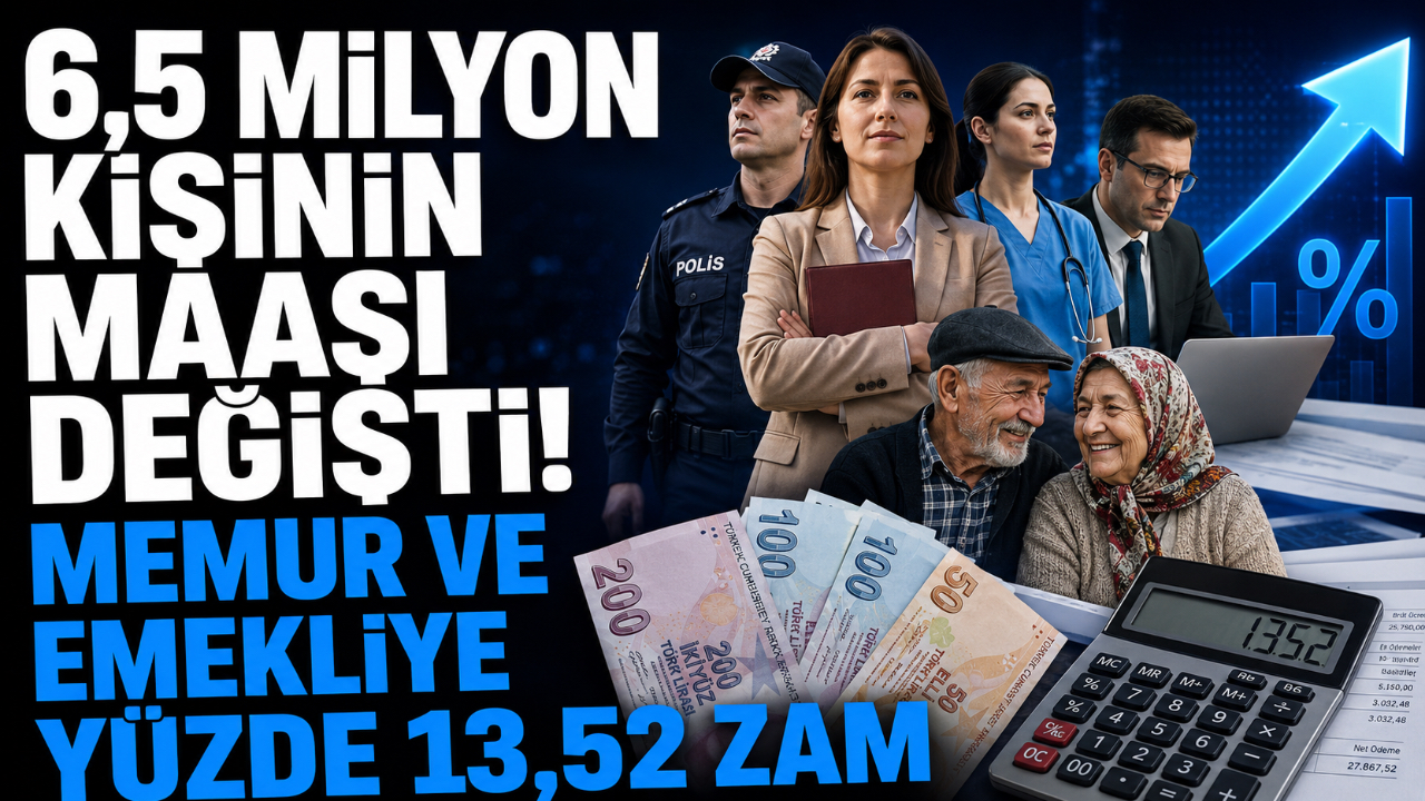 6,5 MİLYON KİŞİNİN MAAŞI DEĞİŞTİ! MEMUR VE EMEKLİYE YÜZDE 13,52 ZAM