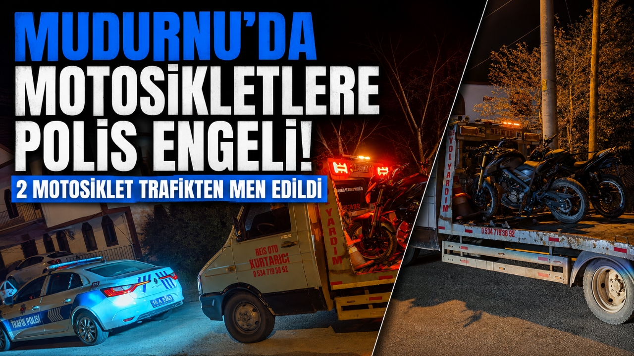 MUDURNU'DA MOTOSİKLETLERE POLİS ENGELİ! 2 MOTOSİKLET TRAFİKTEN MEN EDİLDİ