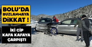 BOLU'DA BUZLANMAYA DİKKAT ! İKİ CİP KAFA KAFAYA ÇARPIŞTI...