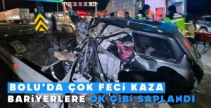 BOLU'DA ÇOK FECİ KAZA… BARİYERLERE OK GİBİ SAPLANDI…
