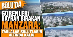 BOLU'DA GÖRENLERİ HAYRAN BIRAKAN MANZARA: TARLALAR BULUTLARIN ALTINDA KALDI