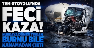 TEM OTOYOLU'NDA FECİ KAZA: HURDAYA DÖNEN TIRDAN BURNU BİLE KANAMADAN ÇIKTI